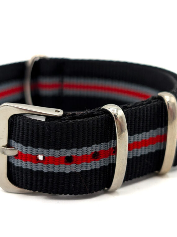 Bracelet NATO rayure noir gris et rouge