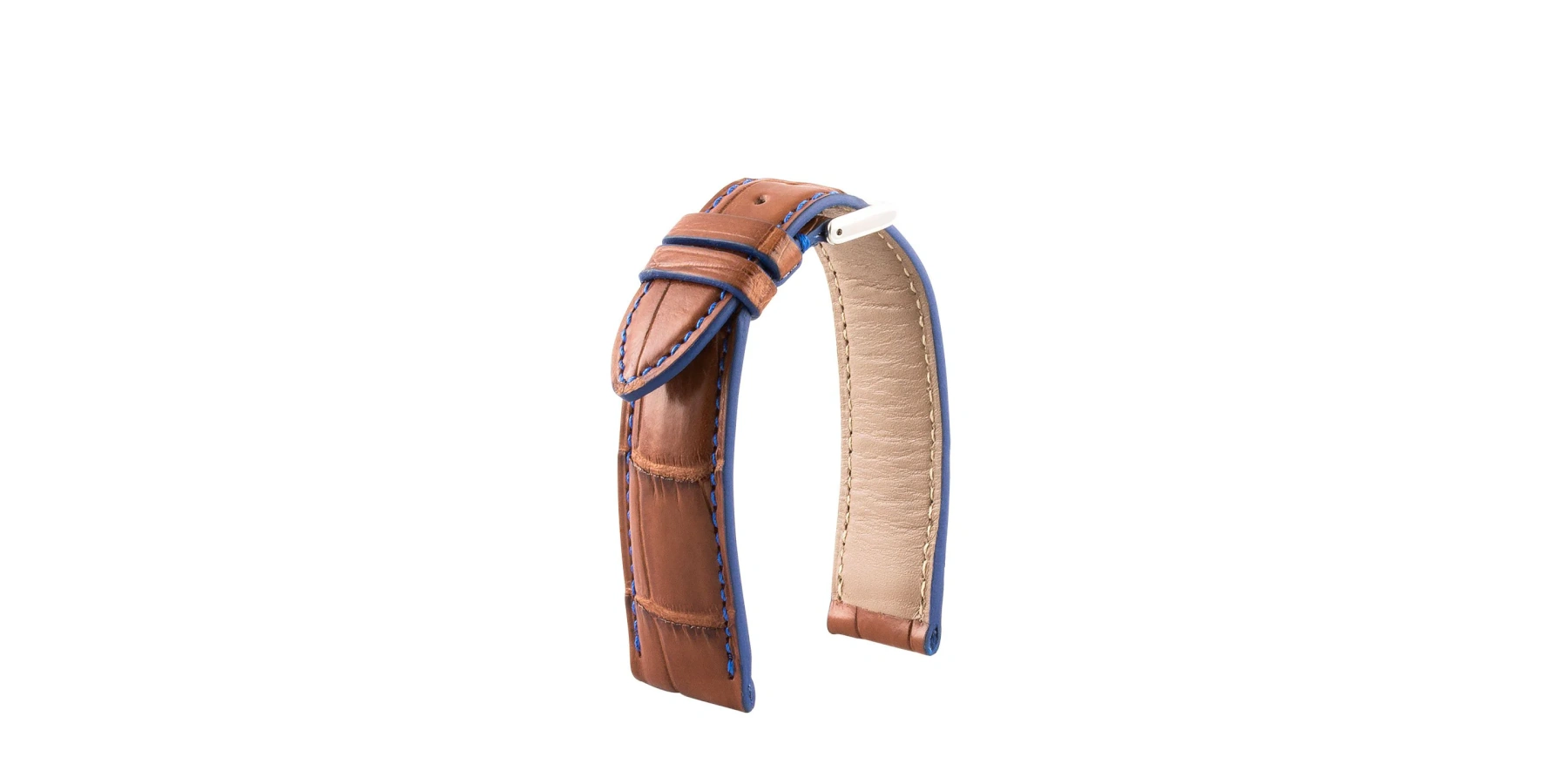 bracelet-montre-alligator-marron-contraste-bleu