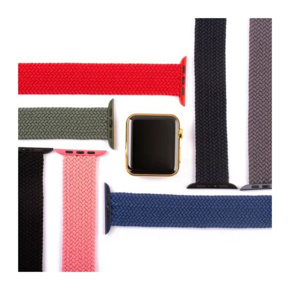 apple-watch-bracelet-tissu-nylon-elastique-noir-bleu-kaki-rouge