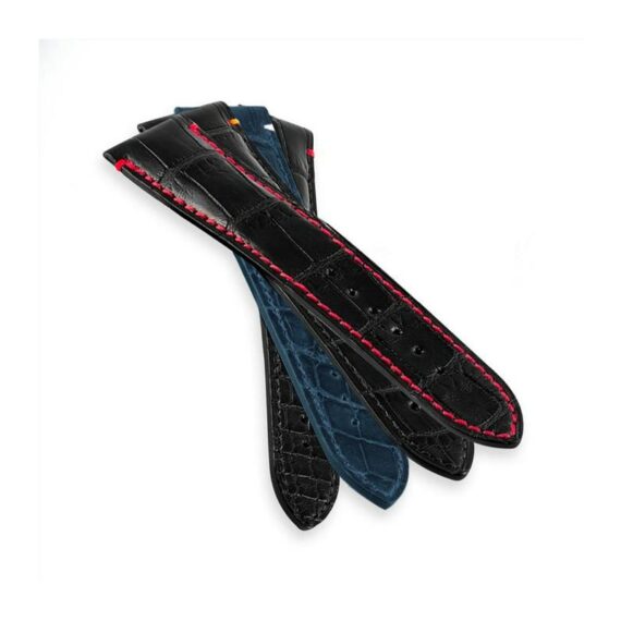 omega-seamaster-bracelet-montre-cuir-alligator-noir-rouge-noir-orange-bleu-blanc