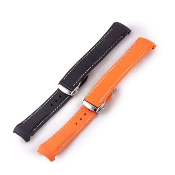 omega-speedmaster-seamaster-bracelet-montre-caoutchouc-rubber-cousu-noir-orange