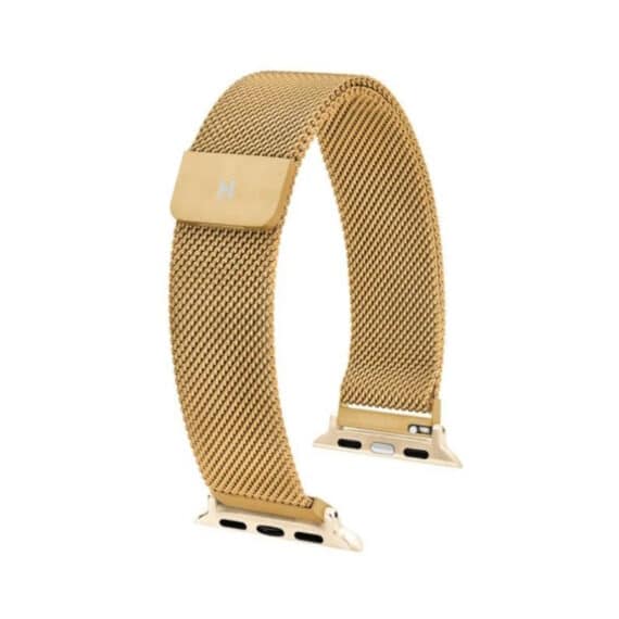 Bracelet Hirsch maille milanaise dorée pour Apple watch