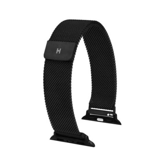 Bracelet Hirsch maille milanaise noire pour Apple watch