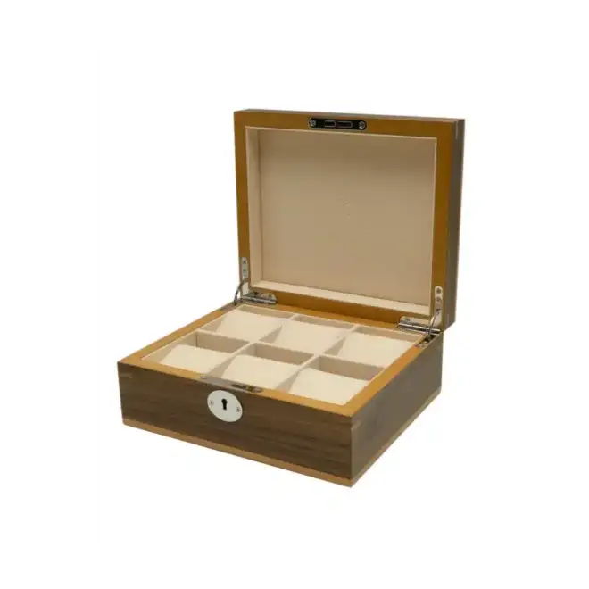 Brown wooden watch box, 6 slots, KronoKeeper Clipperton
