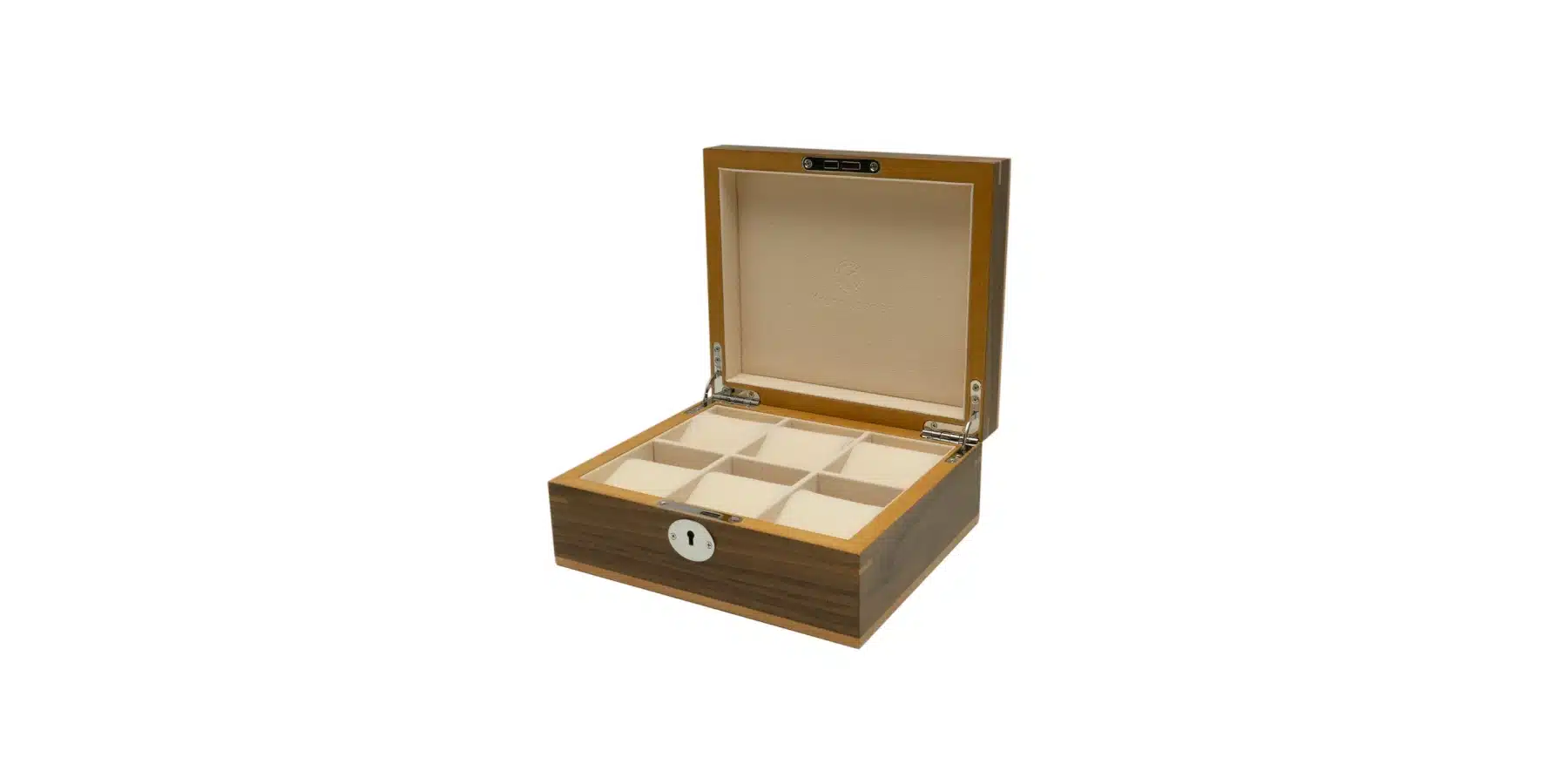 Brown wooden watch box, 6 slots, KronoKeeper Clipperton