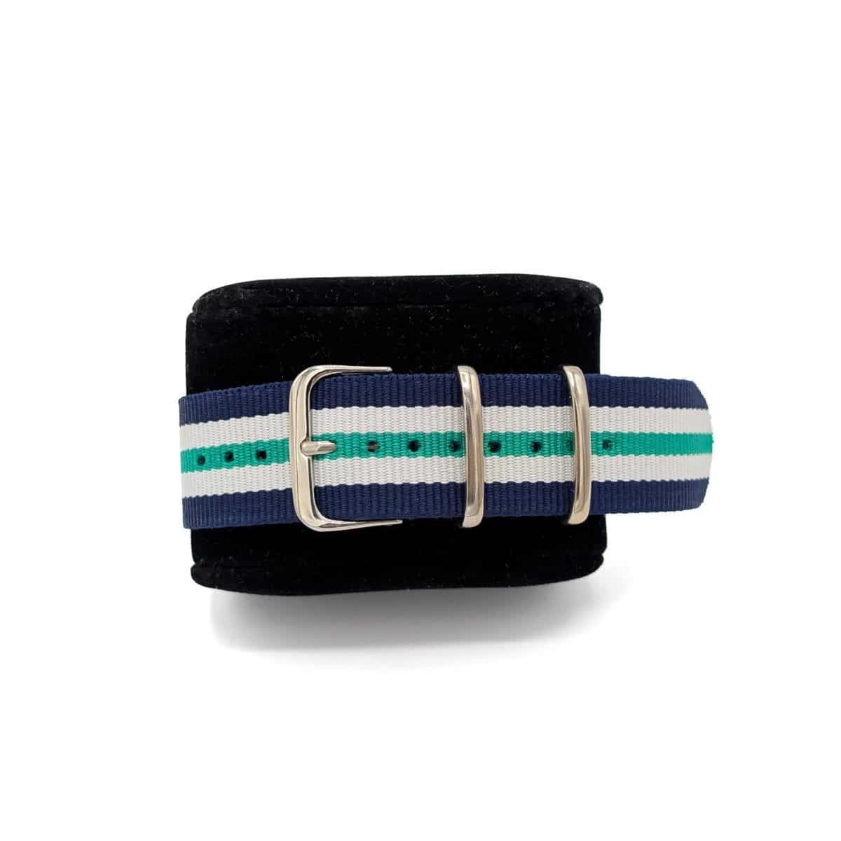 Bracelet NATO Tendance bleu, blanc et vert – Image 2