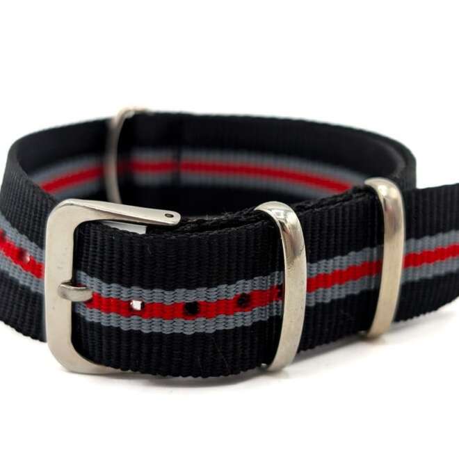 Trendy black, red and grey NATO strap