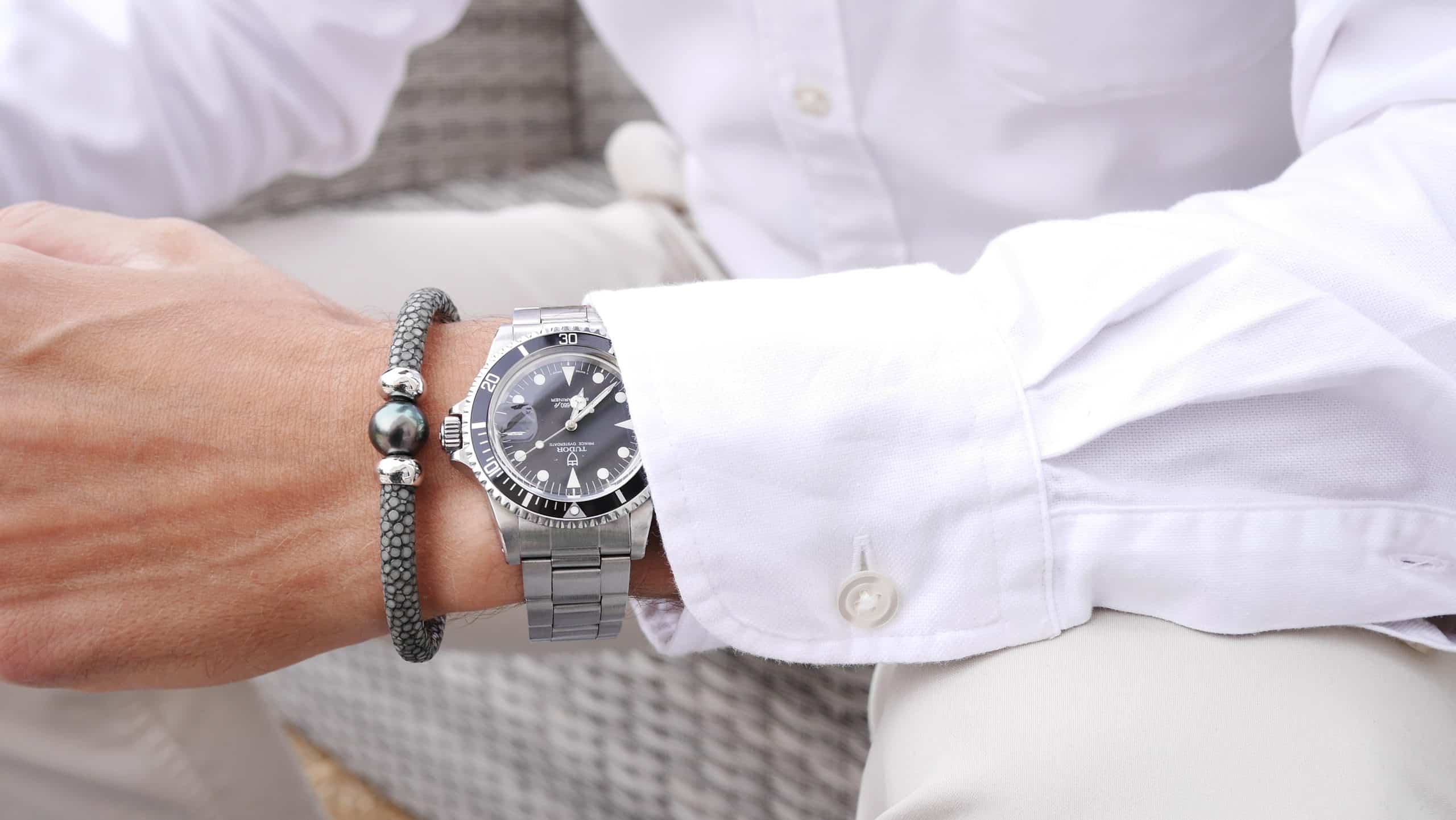 Stingray Leather Bracelet with Silver and Tahitian Pearl - Image 5