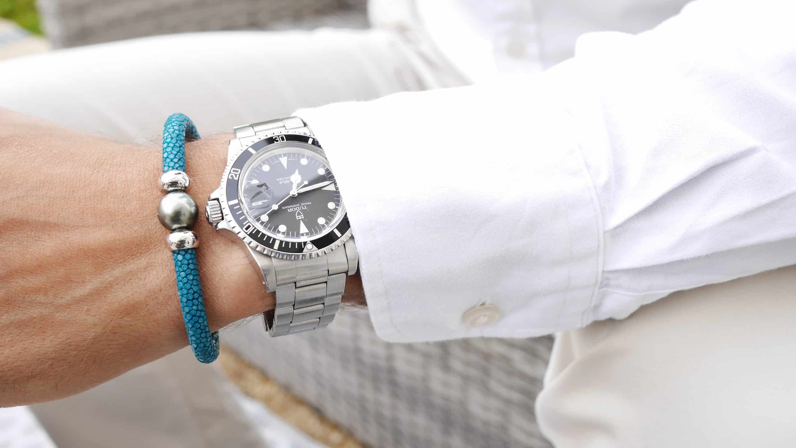 Stingray Leather Bracelet with Silver and Tahitian Pearl - Image 4