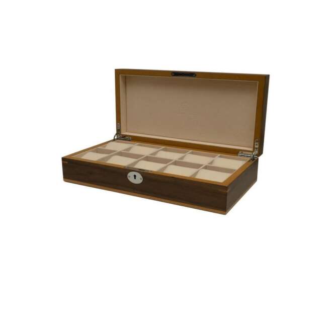 Brown wooden 10-watch box Clipperton by KronoKeeper