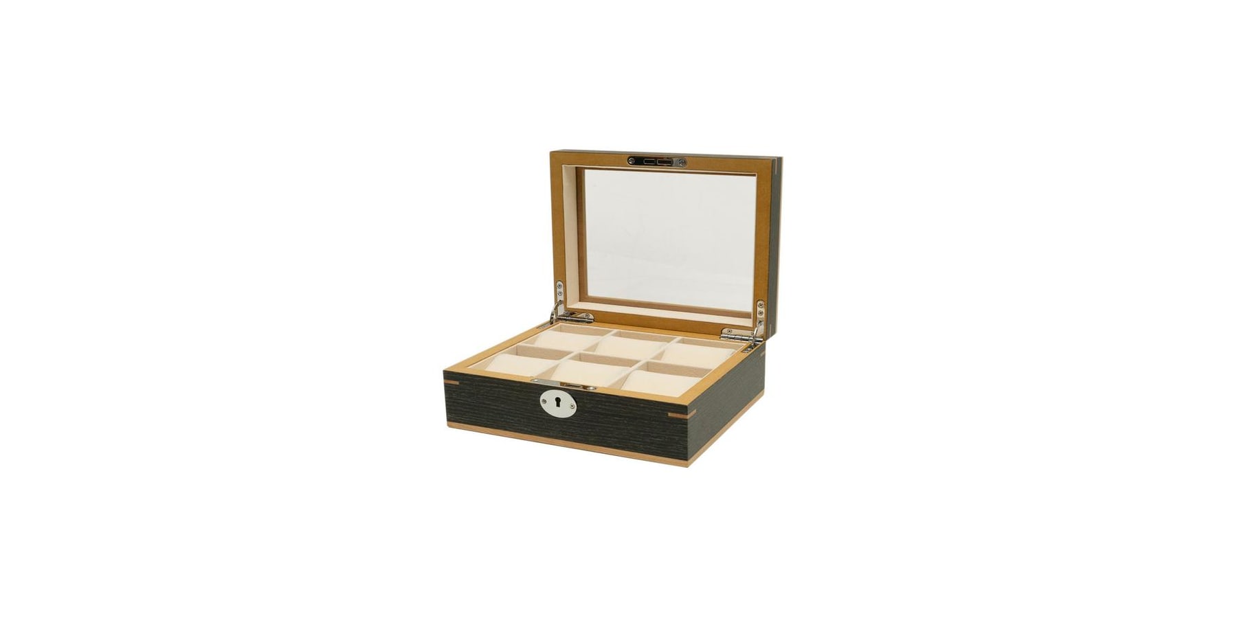 Clipperton 6-Watch Box in Grey Wood with Glass Lid by Kronokeeper