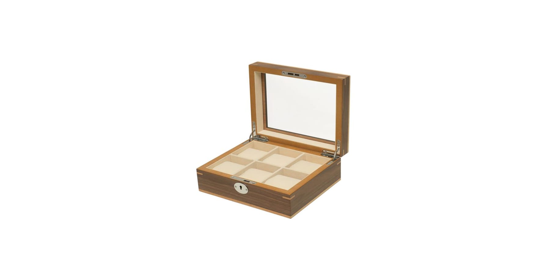 Boîte 6 montres Clipperton en bois marron et couvercle en verre