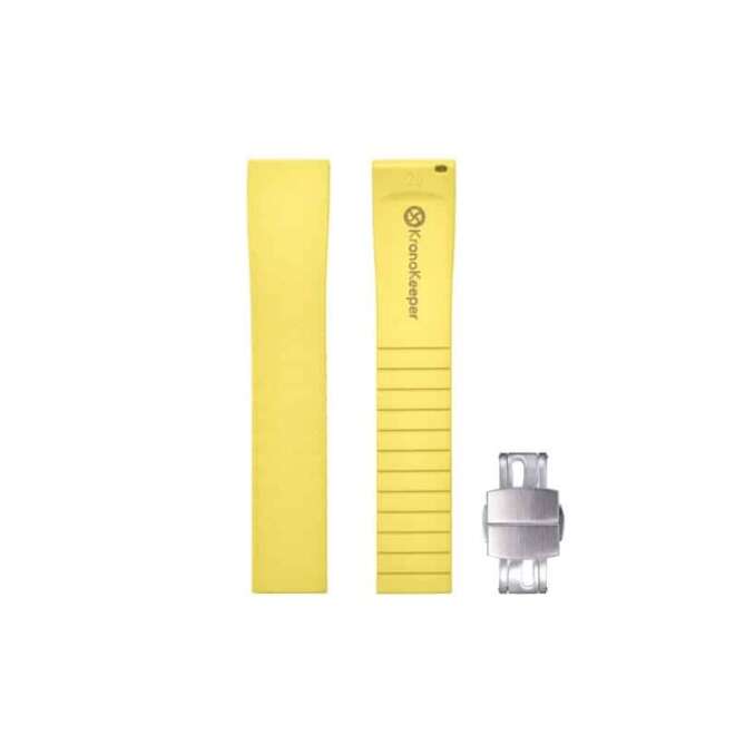 KronoKeeper yellow rubber watch strap with adjustable deployment buckle