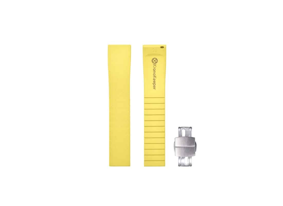 KronoKeeper yellow rubber watch strap with adjustable deployment buckle