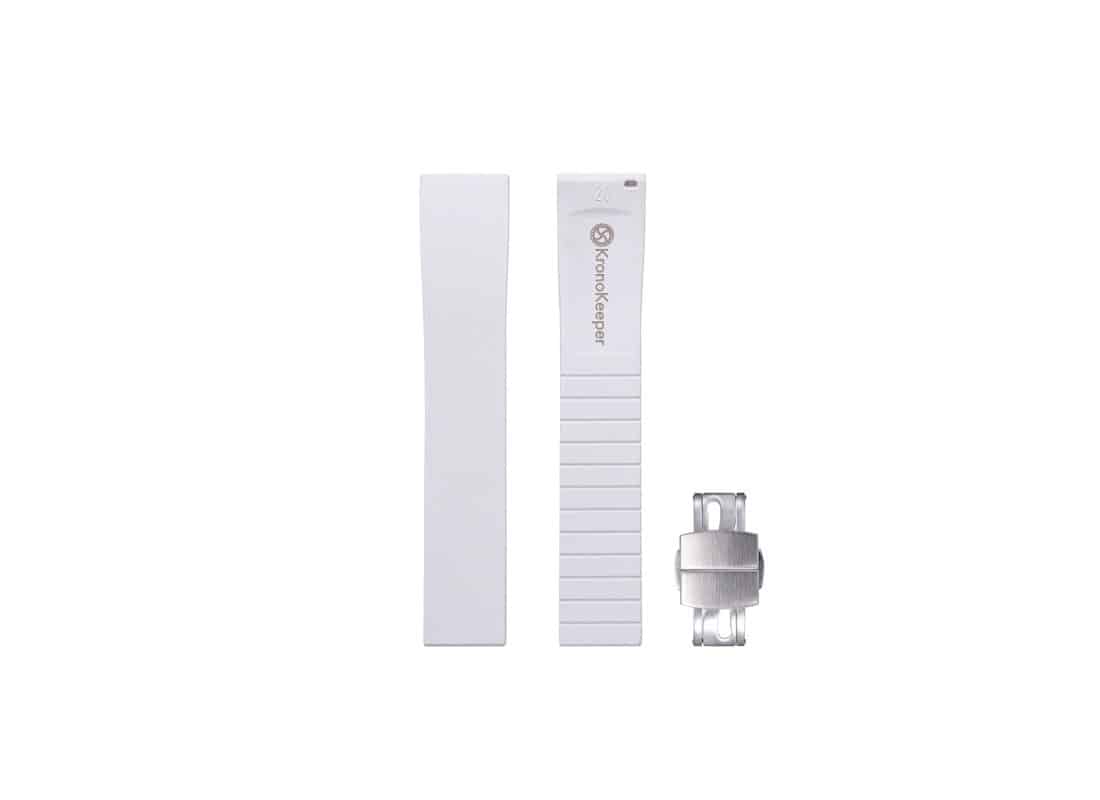 KronoKeeper white rubber watch strap with adjustable deployment clasp