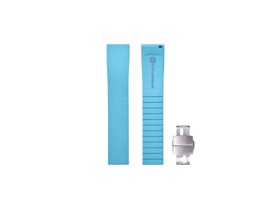 KronoKeeper sky blue rubber watch strap with adjustable deployant clasp - Image 2