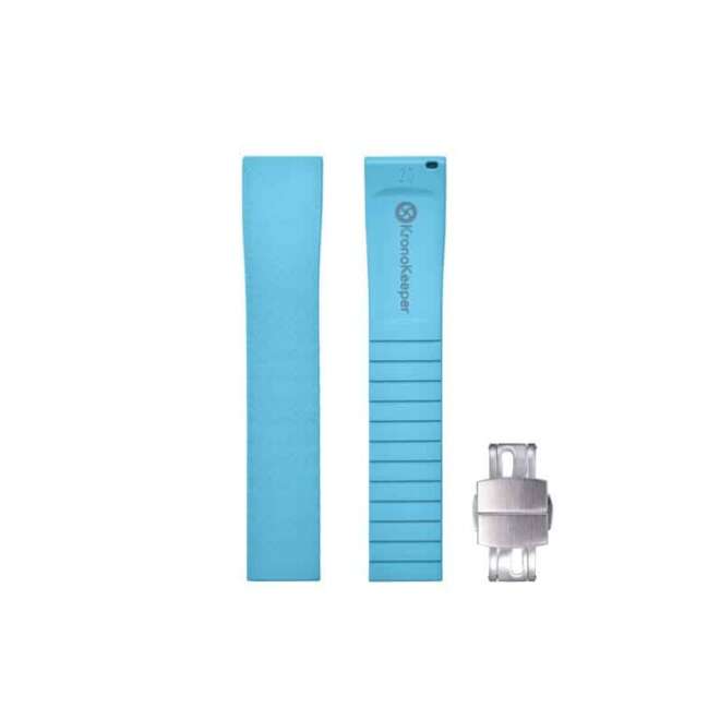 KronoKeeper sky blue rubber watch strap with adjustable deployant clasp