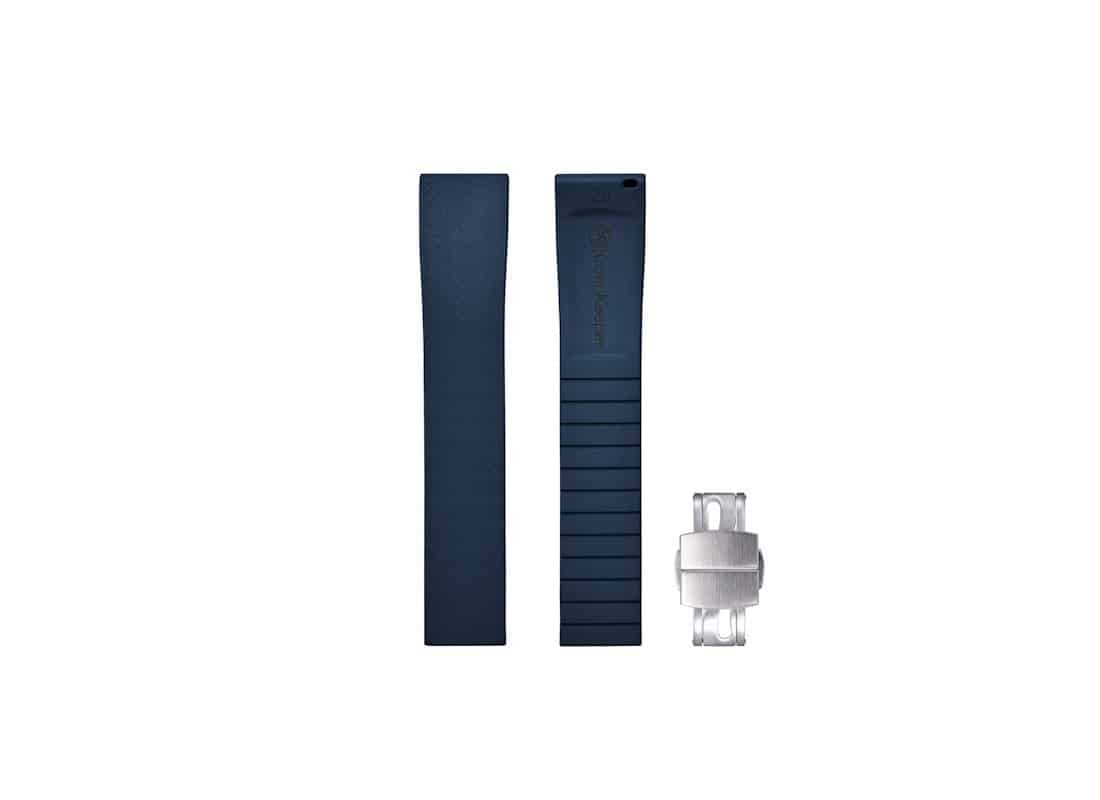 KronoKeeper blue rubber watch strap with adjustable deployment clasp