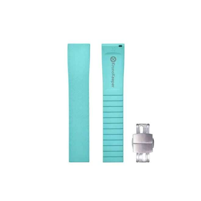 Cyan rubber watch strap KronoKeeper with adjustable deployant clasp