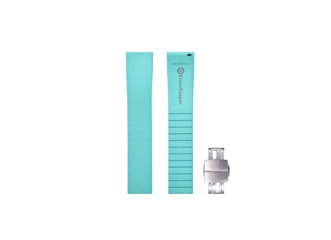 Cyan rubber watch strap KronoKeeper with adjustable deployant clasp