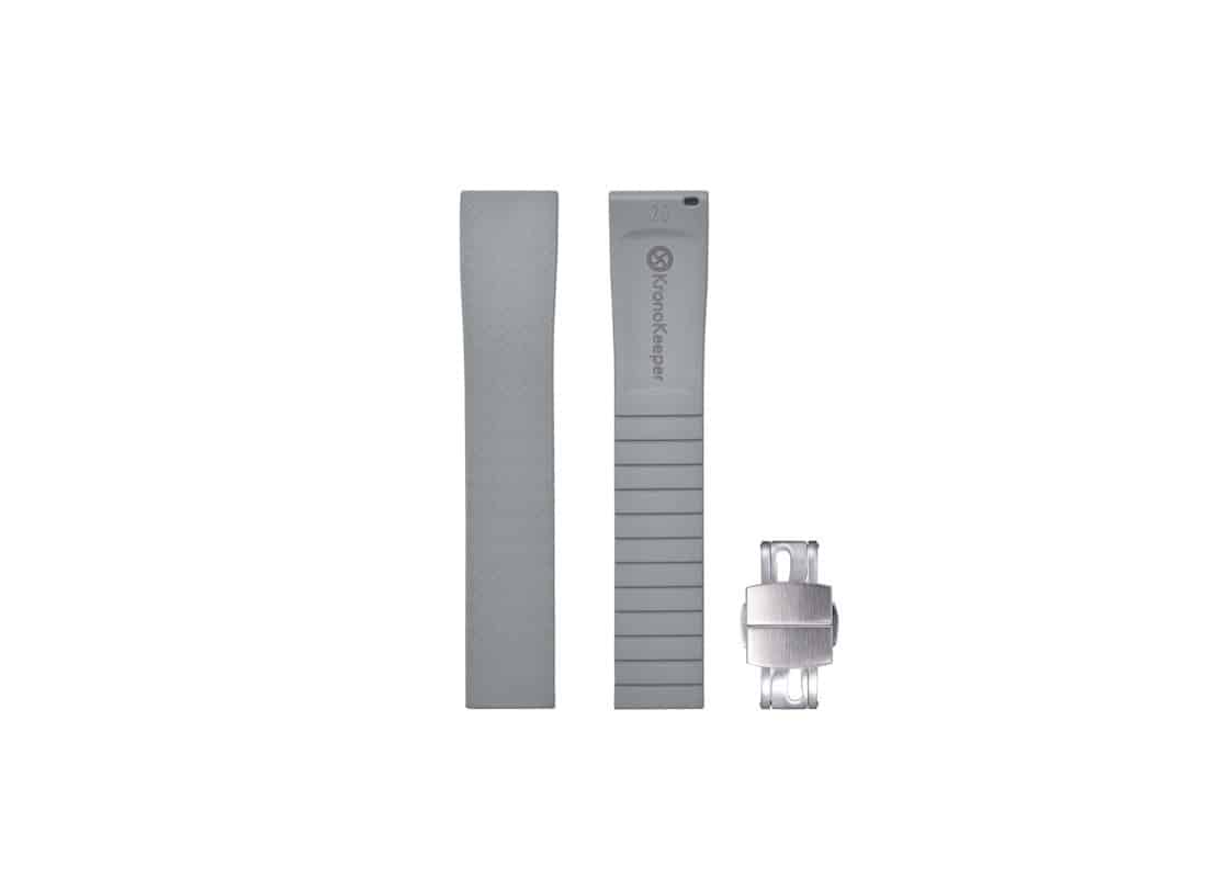 Gray KronoKeeper rubber watch strap with adjustable deployant clasp