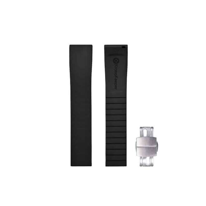 KronoKeeper black rubber watch strap with adjustable deployant clasp