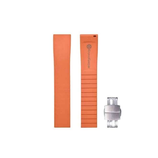 KronoKeeper orange rubber watch strap with adjustable deployment clasp