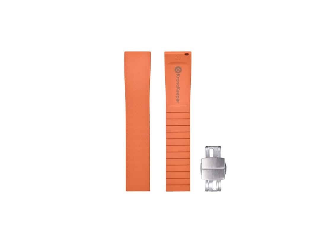 KronoKeeper orange rubber watch strap with adjustable deployment clasp