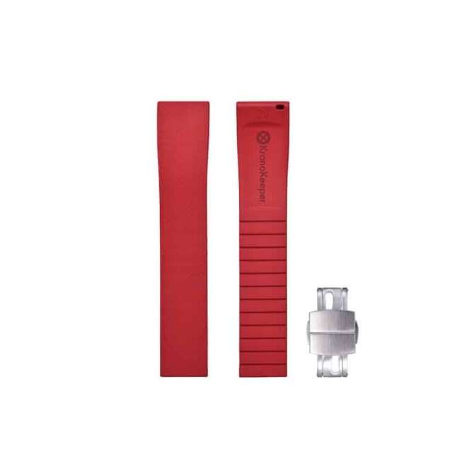 Red KronoKeeper rubber watch strap with adjustable deployant clasp