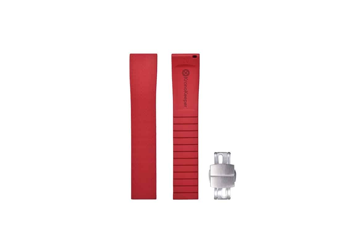Red KronoKeeper rubber watch strap with adjustable deployant clasp