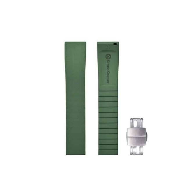 Green rubber watch strap with adjustable deployment buckle – KronoKeeper