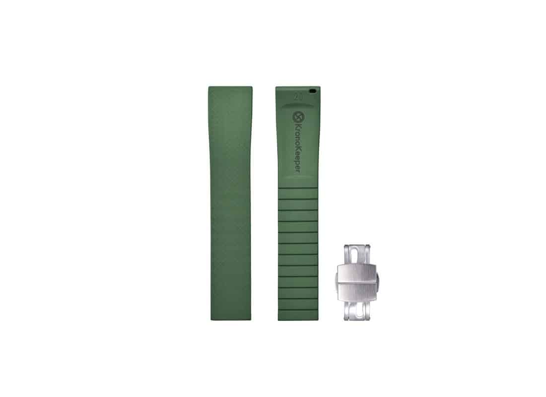 Green rubber watch strap with adjustable deployment buckle – KronoKeeper
