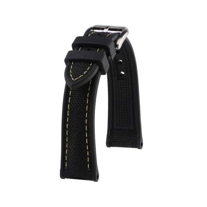 Bracelet de montre KronoKeeper Marius noir et jaune en caoutchouc FKM