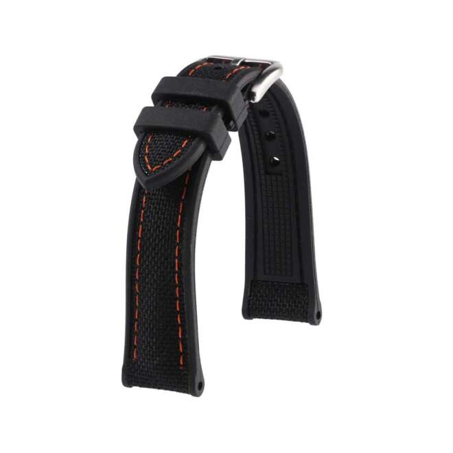 Bracelet pour montre en caoutchouc FKM effet tissé KronoKeeper Marius noir et orange