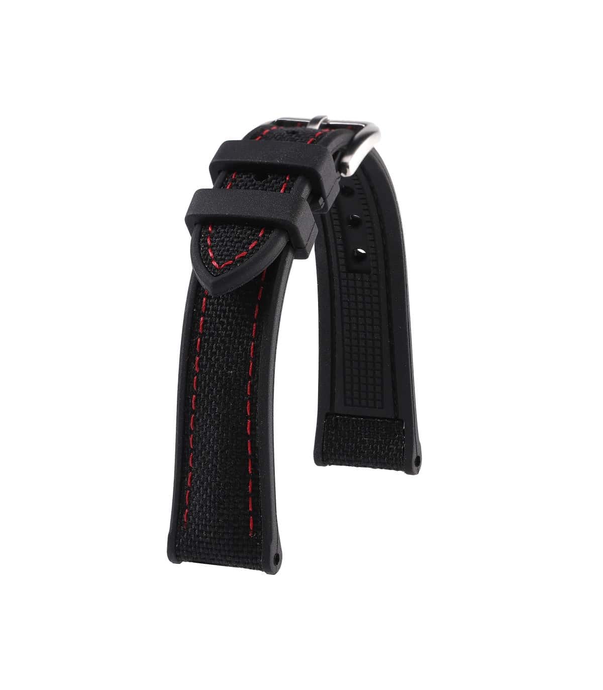 KronoKeeper Marius black and red rubber watch strap with Cordura effect