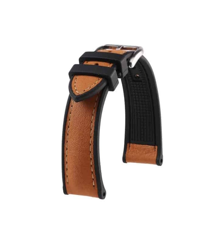 KronoKeeper Godefroy golden brown leather and rubber watch strap