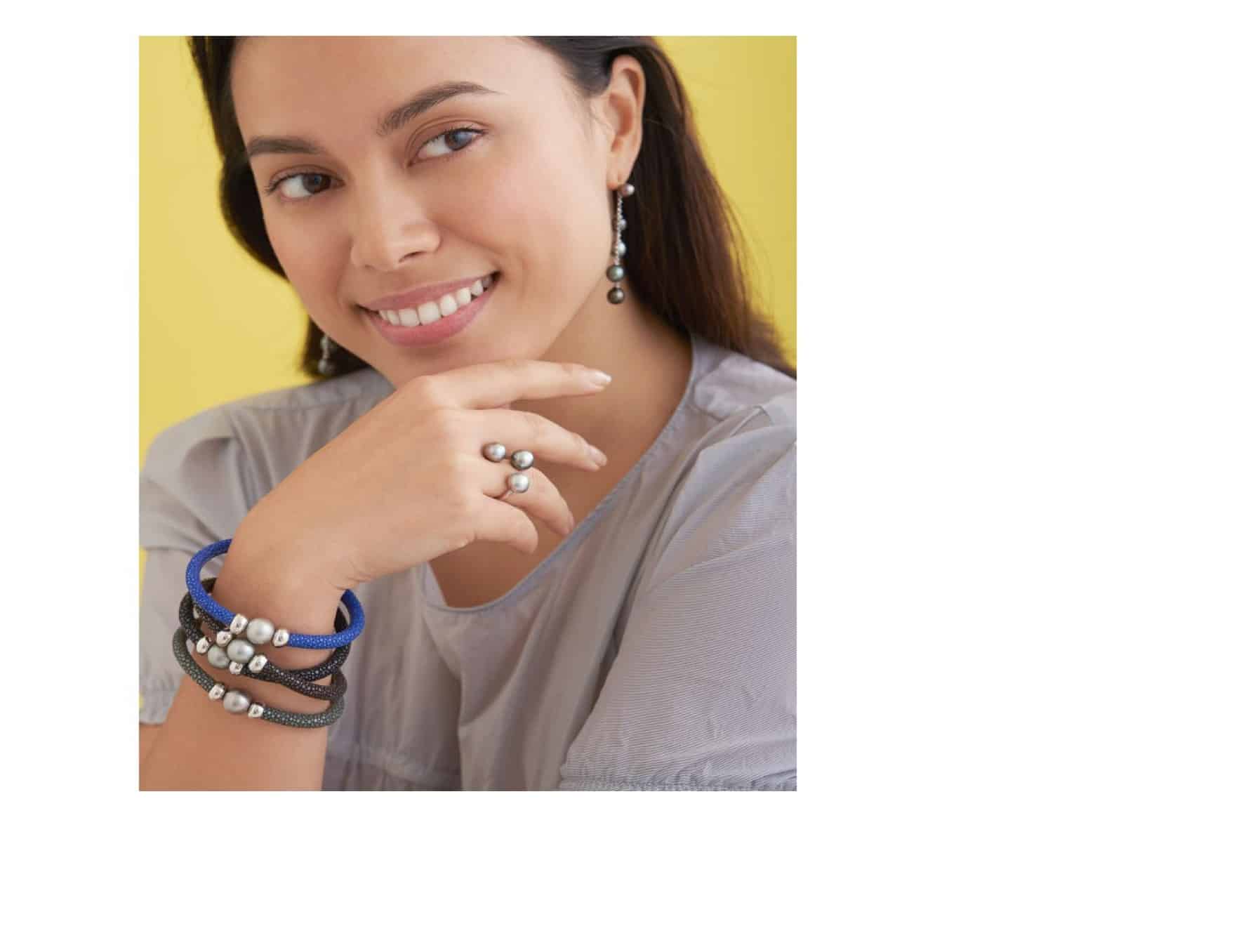 Stingray Leather Bracelet with Silver and Tahitian Pearl - Image 3