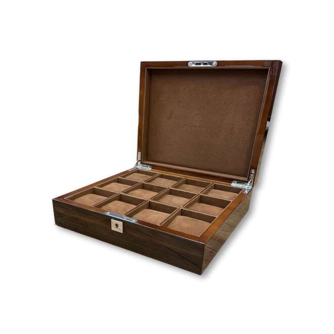 Walnut and Macassar 12-watch box Kronokeeper Marquetry