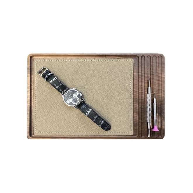 Plateau en noyer et montre Kronokeeper pour montre