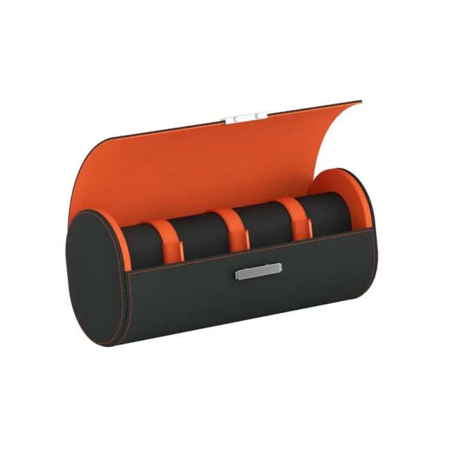 Etui 4 montres en cuir ardoise et orange Pochette 4 de Scalota Del Tempo