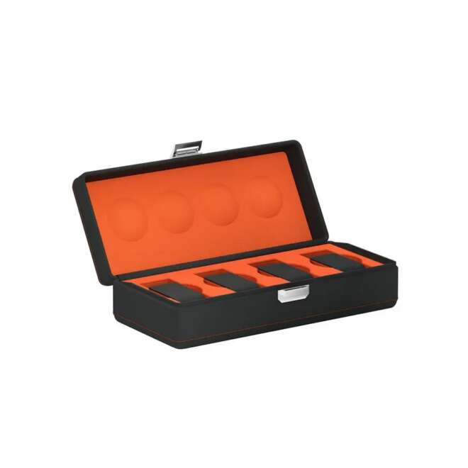 Scatola del Tempo Valigetta 4 4-Watch Case in Slate Gray and Orange Leather