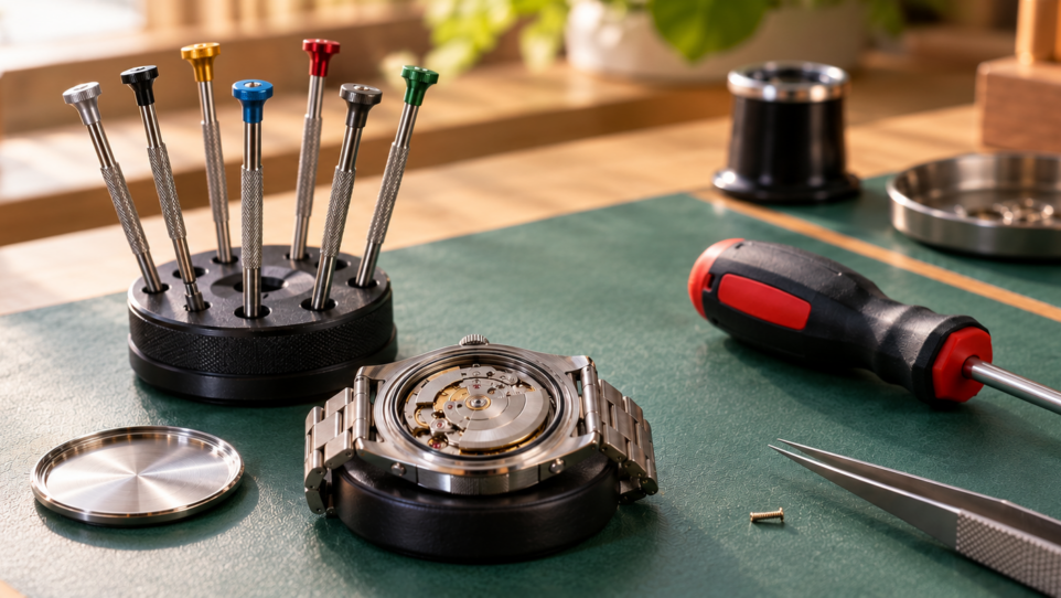 Atelier d’horloger et mouvement mécanique