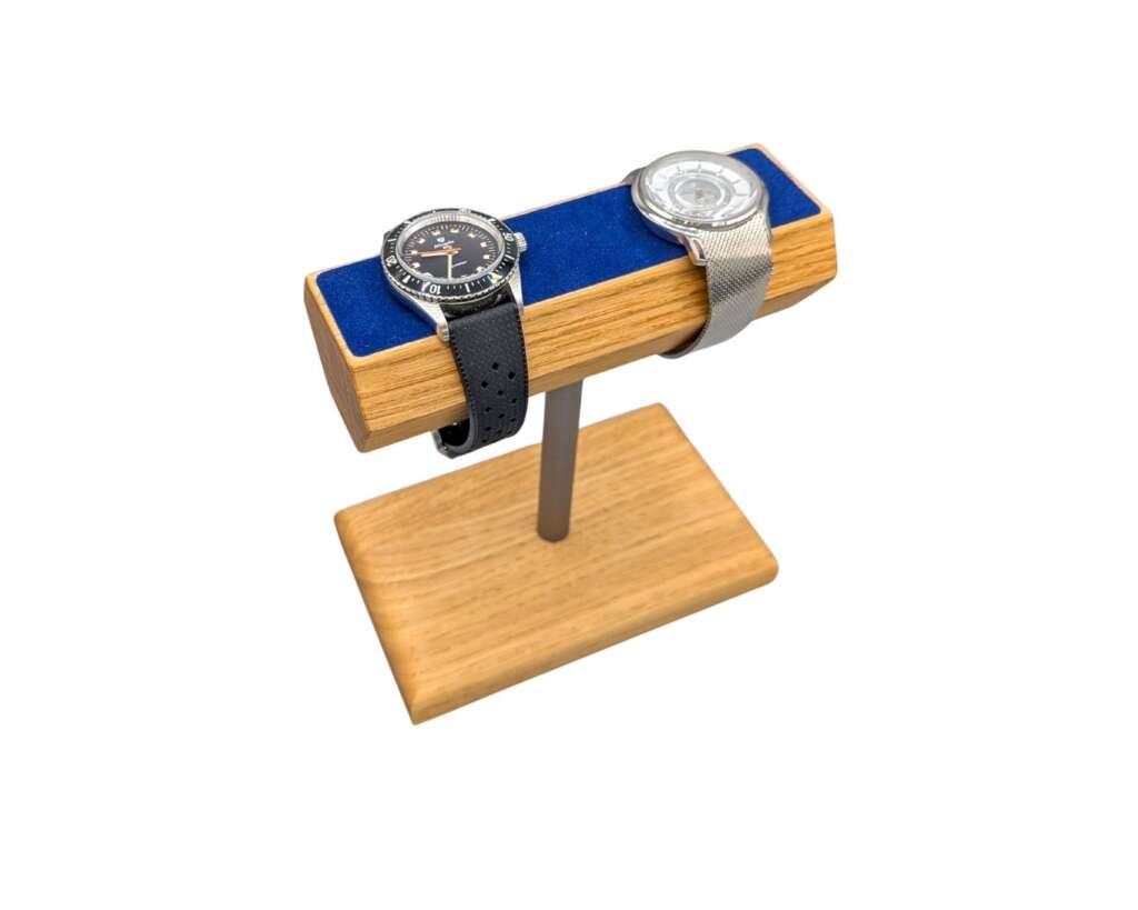 Wooden watch stand with two watches