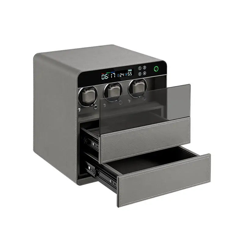 Kronokeeper safe with 3 watch winders and 12-watch tray, grey – view 2